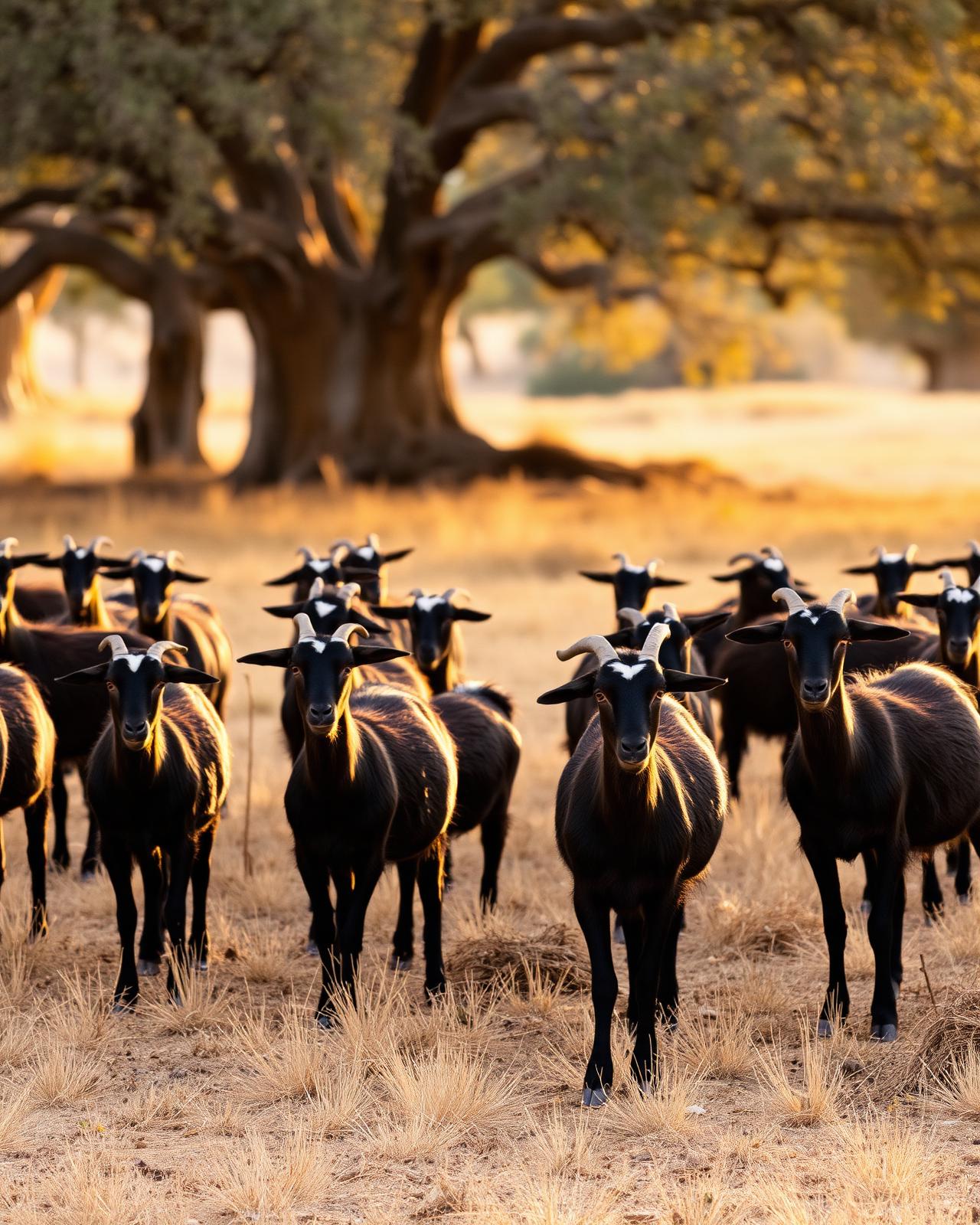 Cabras de raza Verata pastando en extensivo en la dehesa extremeña de La Patilla