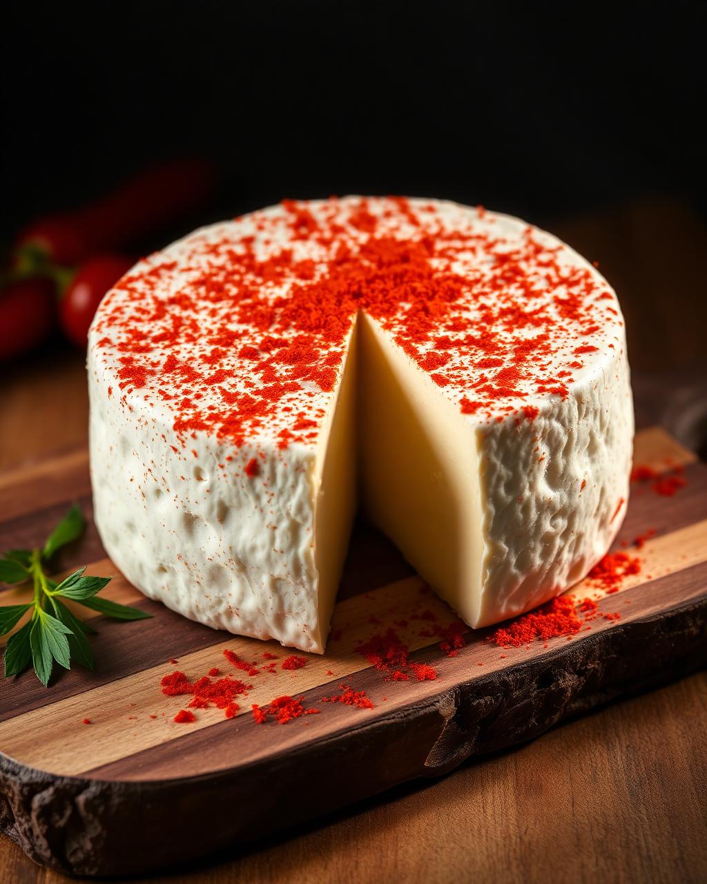 Queso curado con pimentón elaborado en Quesería La Patilla con leche cruda de cabra Verata
